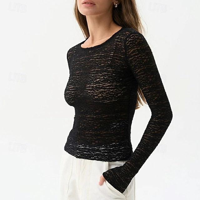 Women's Blouse Solid Color Modern Casual Long Sleeve Crew