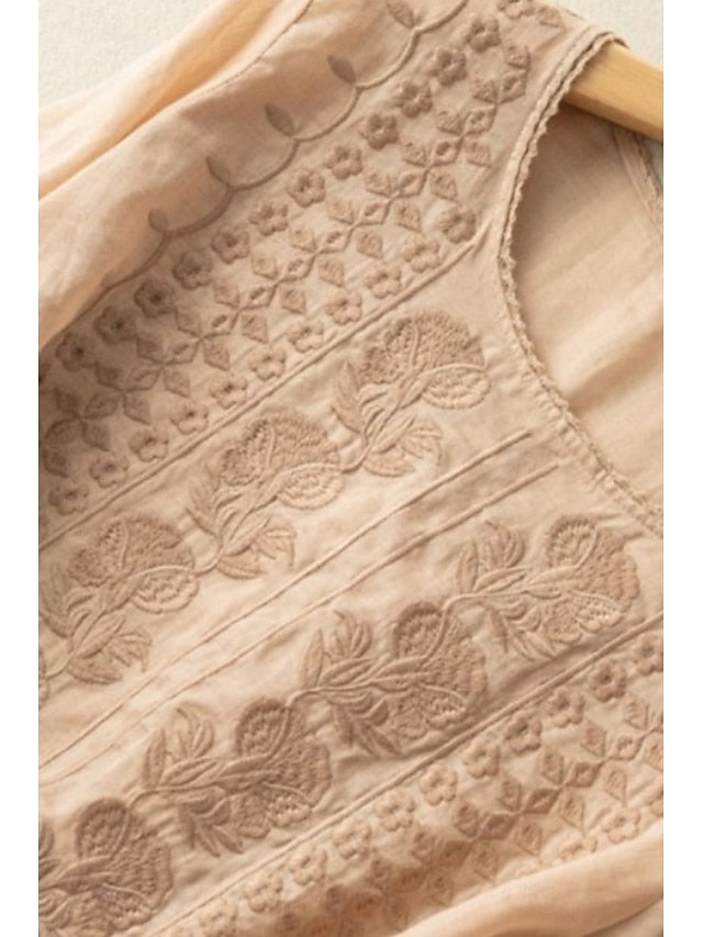 Women's Shirt Cotton Blend Blouse Plain Modern Half Sleeve