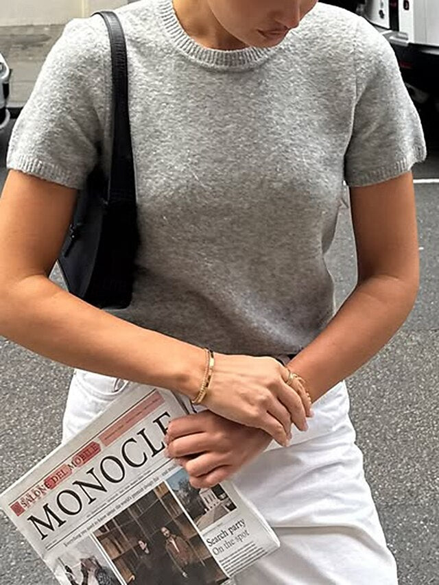 Women's Wool T Shirt Solid Color Fashion Casual Short