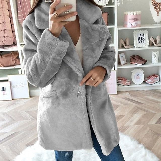 Women's Warm Pocket Fur Coat Comfortable Casual Faux