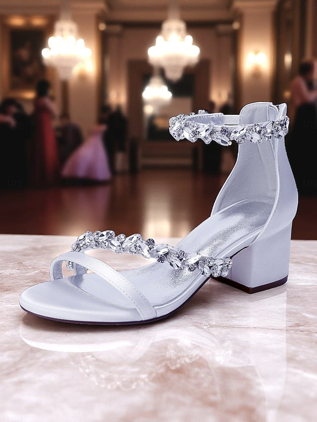 Block Satin Heel Sandals Crystal - Women's Purple