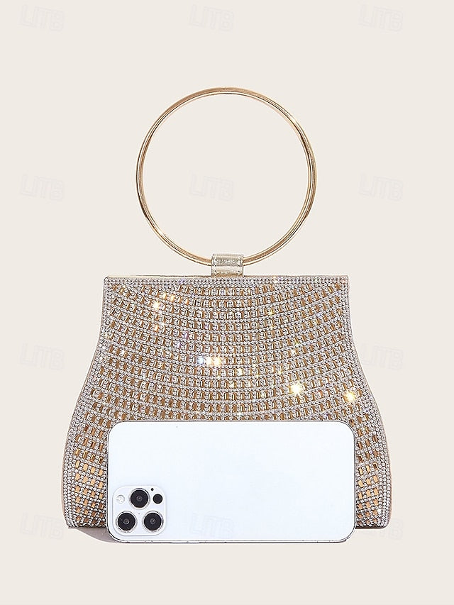 – Crystal with Ring Clutch Handle Evening Elegant Gold
