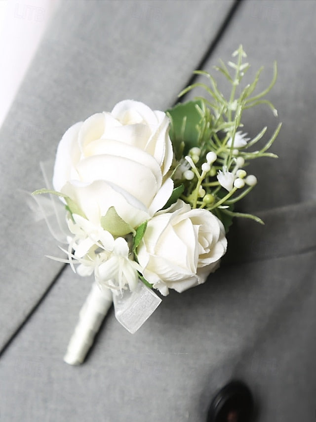White Set Wrist and Rose Elegant Boutonniere – Corsage