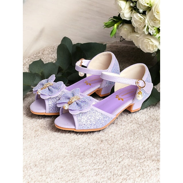 Glitter with Pearl Sandals Purple Bow Girls' Accent