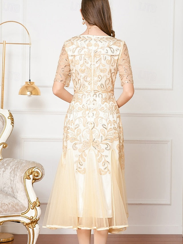 Dress A-Line V Mother the of Elegant Beaded Party Vintage Bride