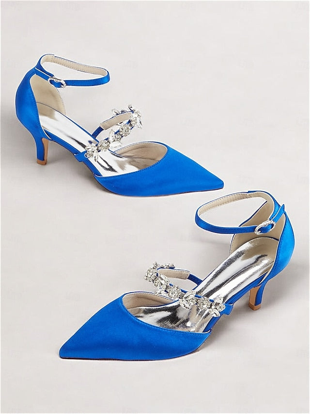 Black - Rhinestone Embellishments with Heels Women's Satin