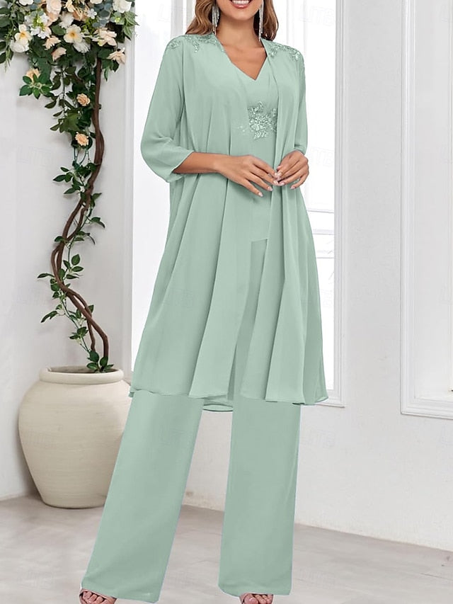 3 Mother Simple Piece Dress Bride of V Guest the Wedding Elegant