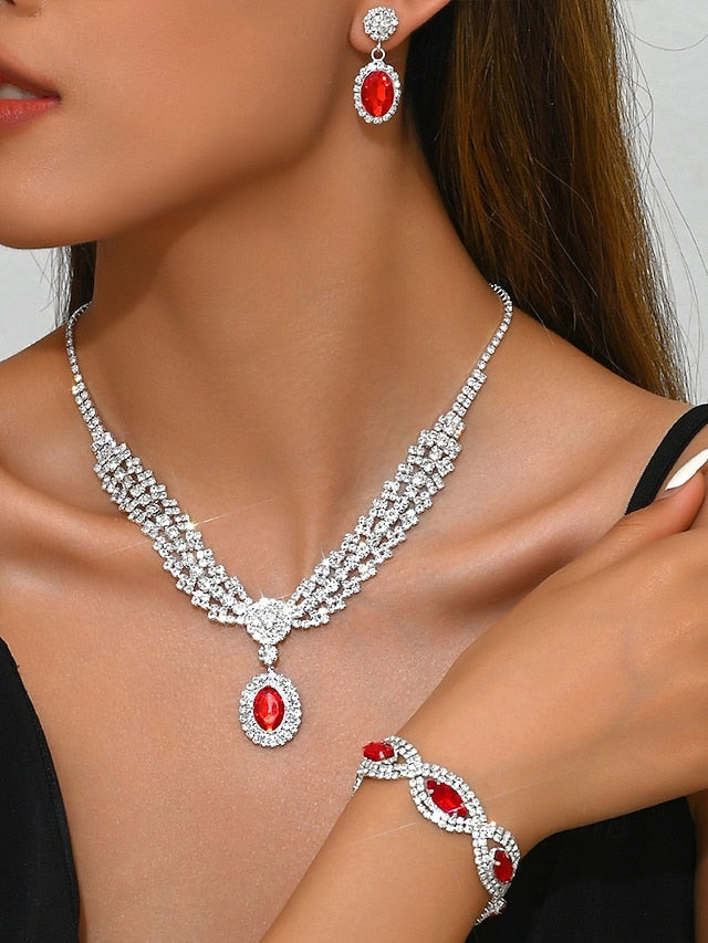 Crystal Necklace Set Jewelry Women Green – for Luxury Elegant