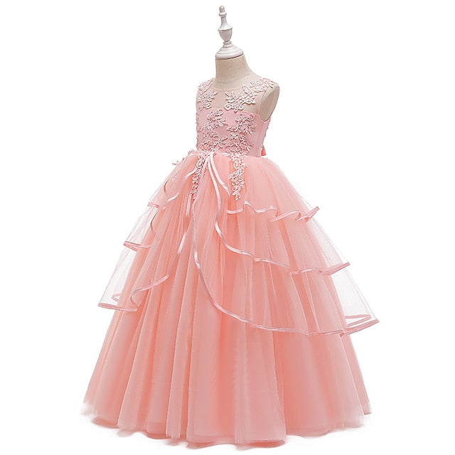 Sleeveless Party Dress Color Girls' Kids Solid