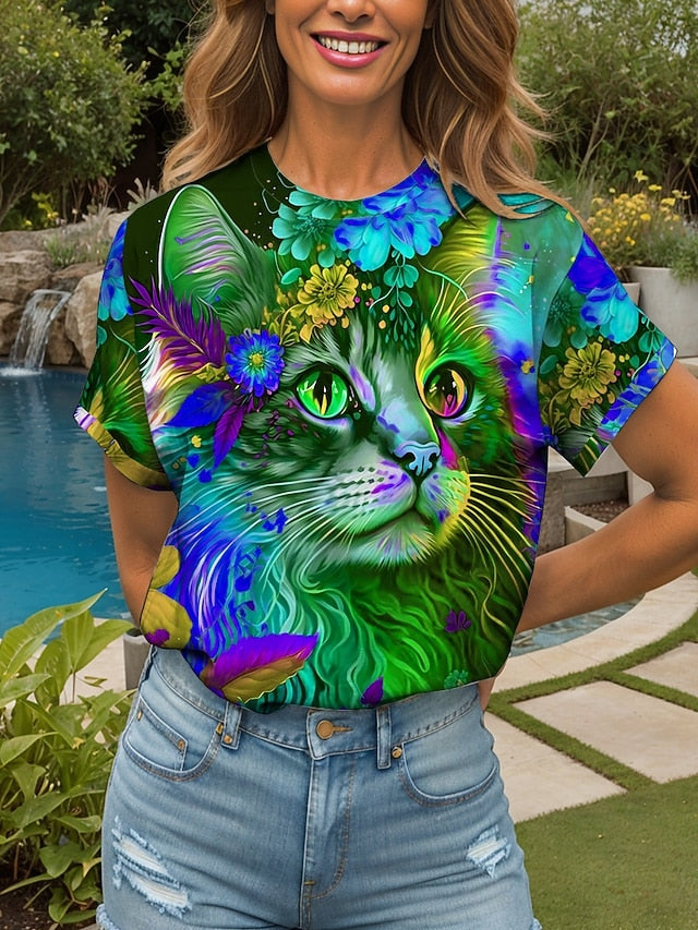 Women's T Shirt Print Floral Graphic Animal Vintage Stylish