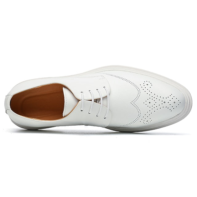 White Perforated Oxford Shoes Faux with Leather Men's
