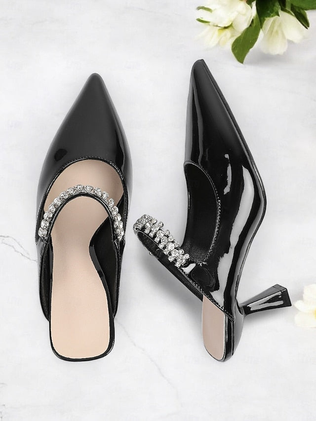 Women's Pointed-Toe Slip-On Rhinestone Heeled Embellished