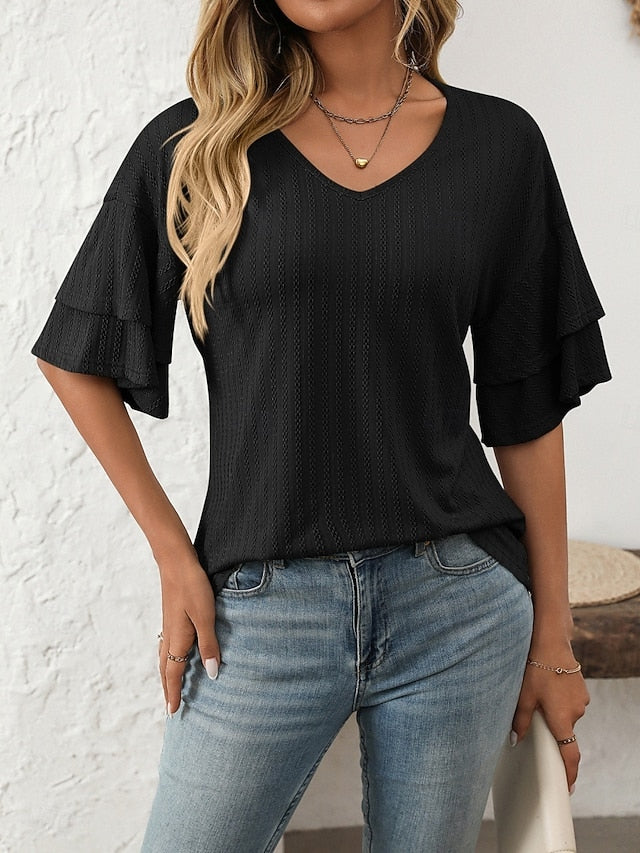 Women's T Shirt Tee Top Ruffle Plain Fashion Stylish