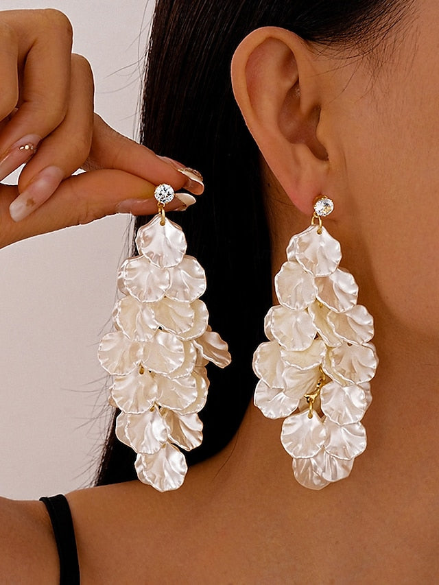 Floral Petal Earrings - Drop Layered Elegant Satin Women's