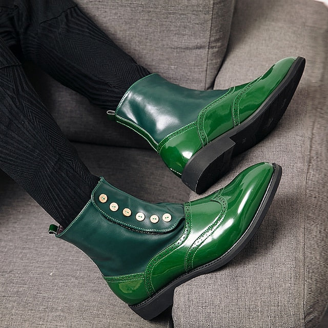 Wingtip Boots Vintage Stylish Button Leather - Green Men's