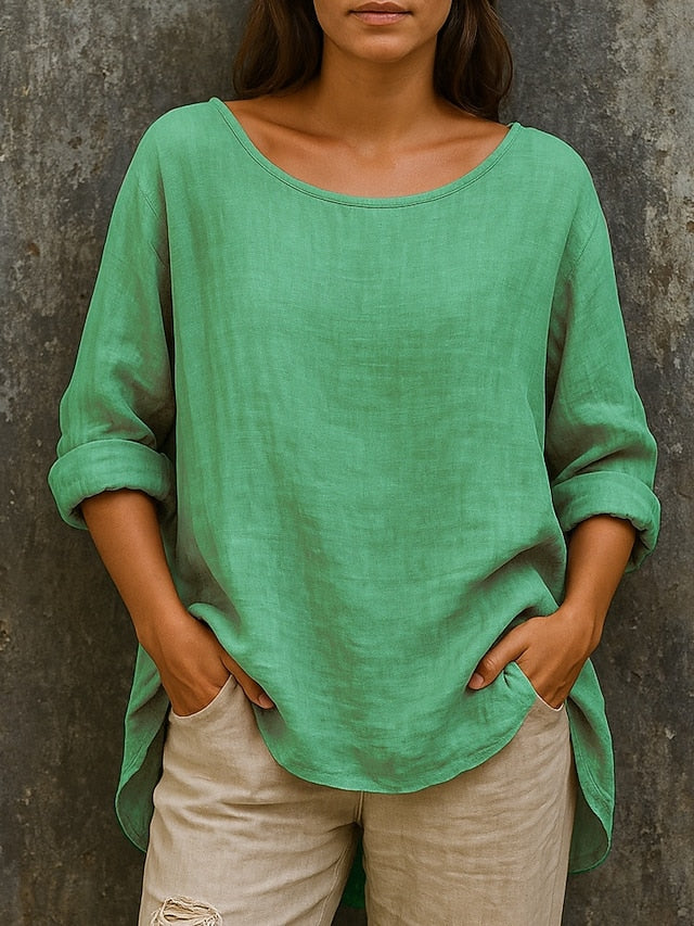 Women's Cotton Blend Summer Tops Blouse Basic Classic Retro