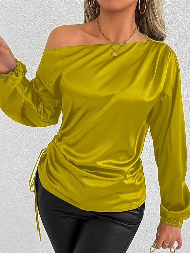 Women's Shirt Elegant Dressy Satin Top Asymmetric Solid