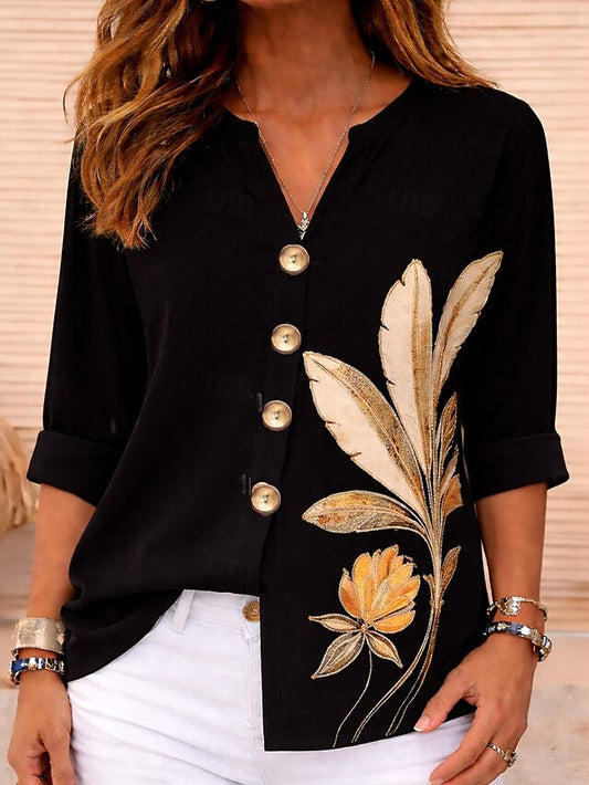 Women's Shirt Tunic Summer Tops Buttons Ombre Floral