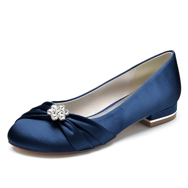 with Satin Wedding Light Women's Rhinestone Flats Blue