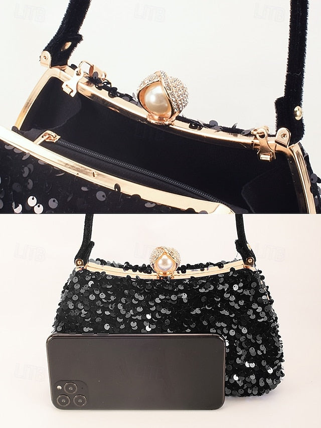 Black Pearl Clutch Sequin Accent Women's – with Evening