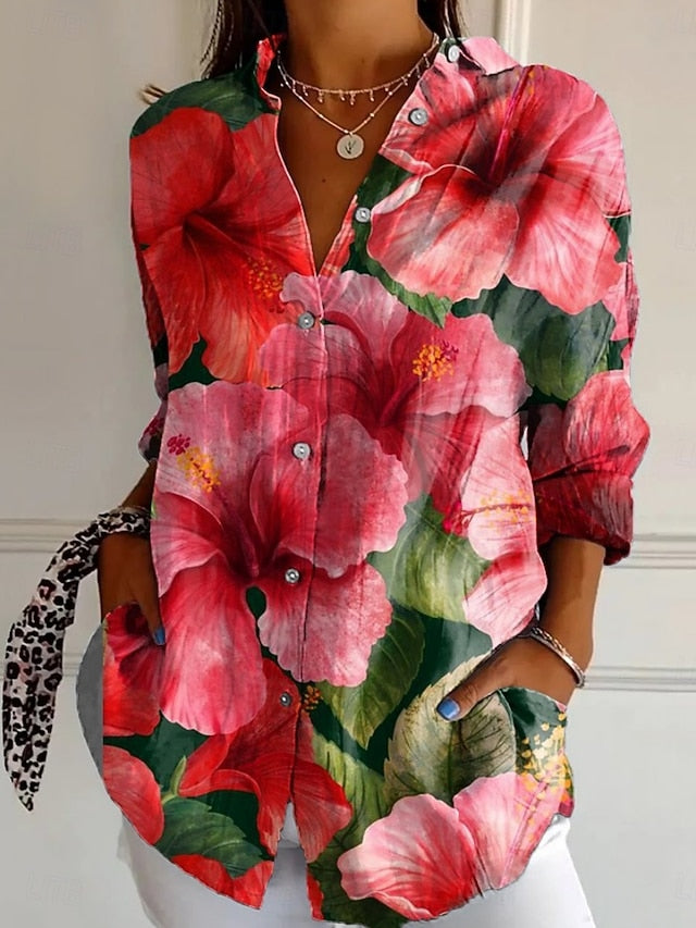 Women's Shirt Floral Stylish Modern Long Sleeve Shirt