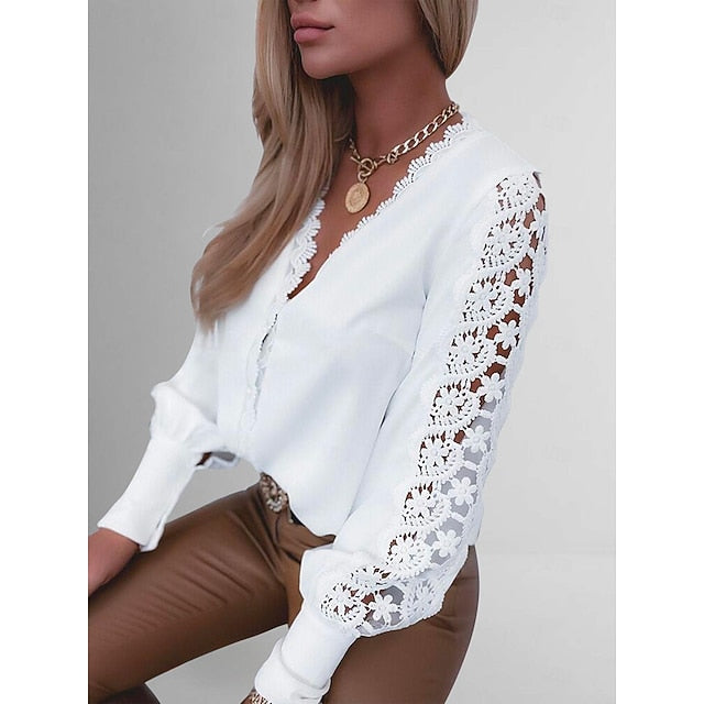 Women's Lace Shirt Blouse Eyelet top White Lace Shirt