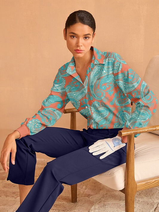 Women's Golf Polo Shirt Orange Long Sleeve Top Ladies Golf