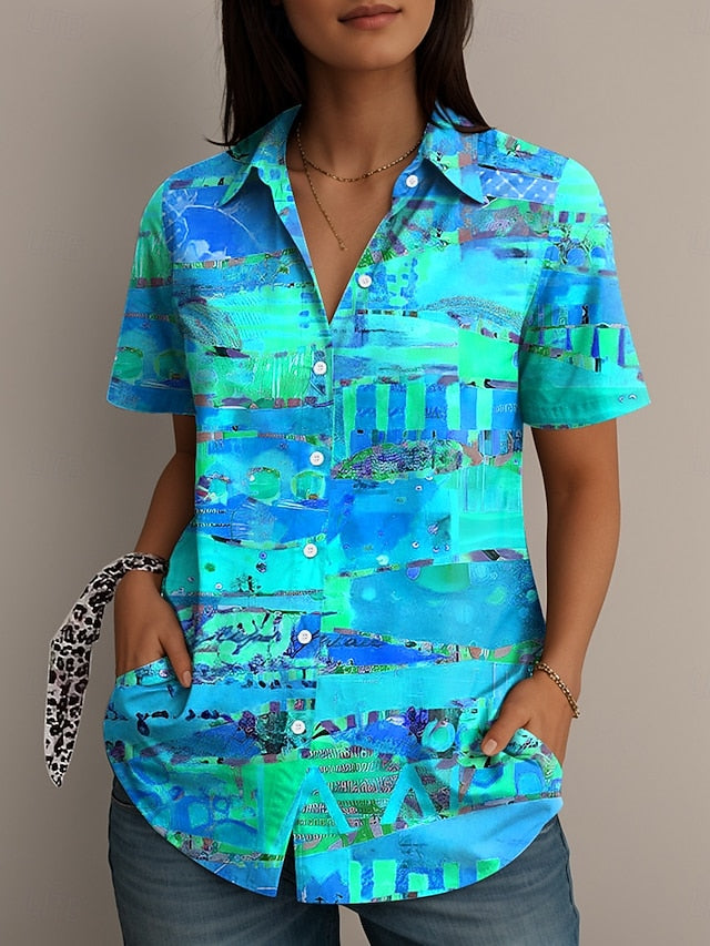Women's Shirt Long Sleeve Button Down Blouse Graphic