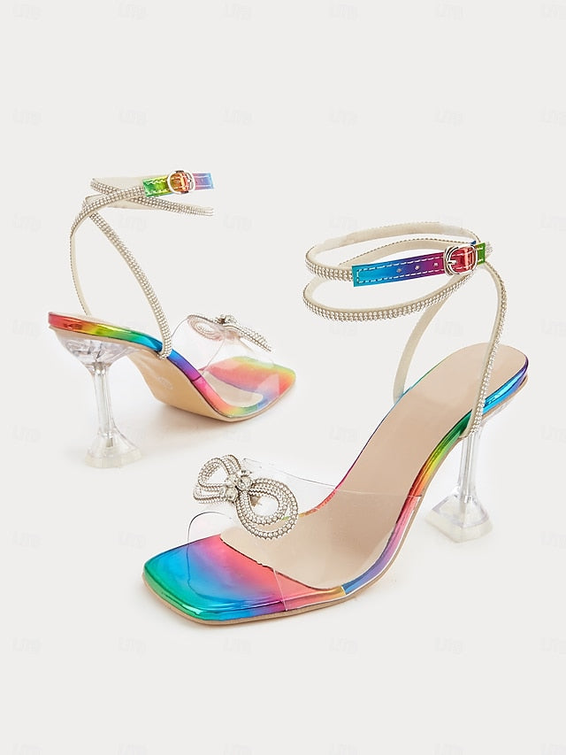 High Bow Crystal Heels Colorful - with Clear Heel Detail Rainbow