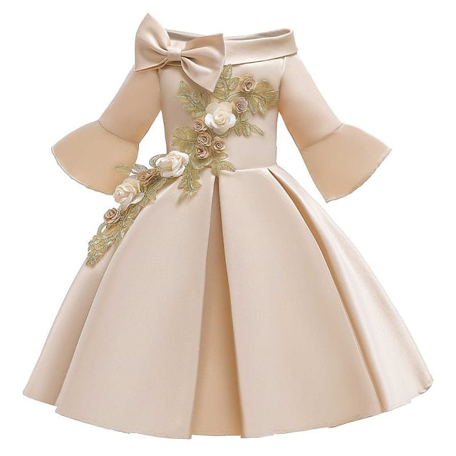 Girls' Sleeve Length Kids Party Formal Floral Dress 3/4