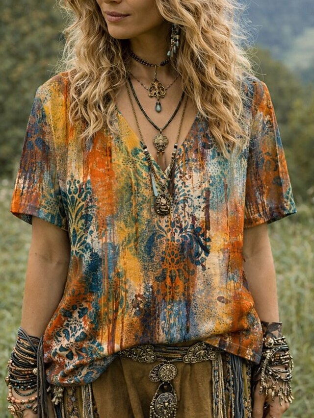 Women's T Shirt Print Floral Graphic Geometric Vintage