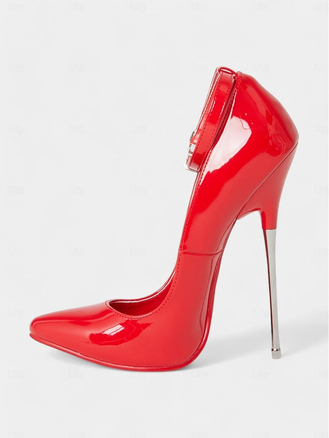 Strap with Red Ankle Stiletto Women's Leather Patent Heels