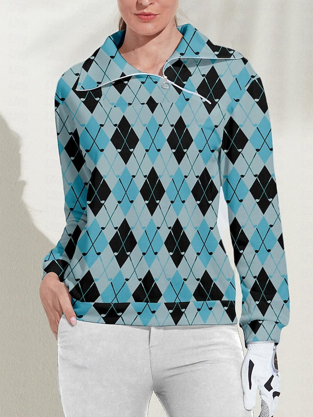 Women's Golf Pullover Sweatshirt White Rose Red Light Blue