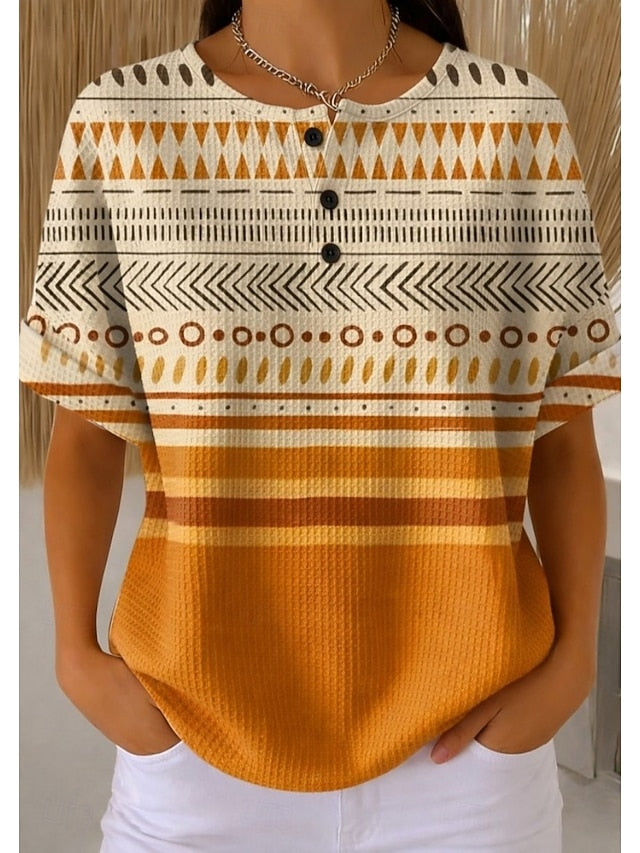 Women's Textured Knit Tops T Shirt Color Block Graphic