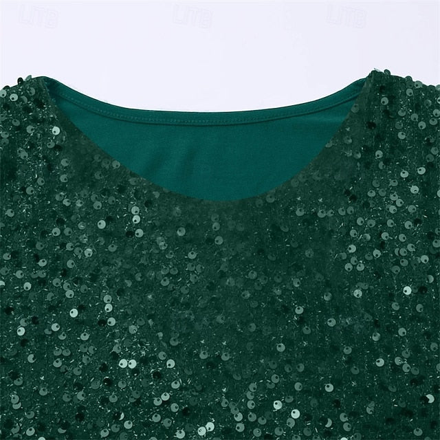 Women's T Shirt Tee Top Sequins Patchwork Solid Color