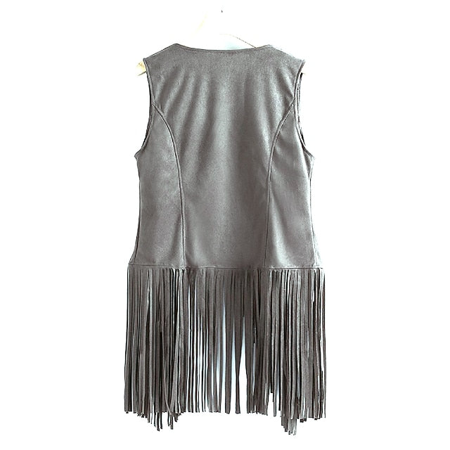 Retro Vintage 1970s Suede Vest Sleeveless Hippie Tassel Fringe