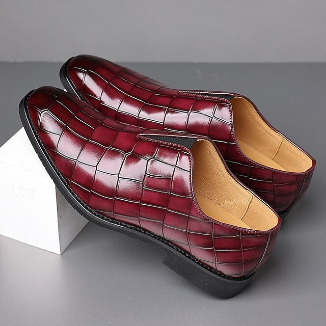 Burgundy Shoes Men's – Pattern Crocodile Slip-On
