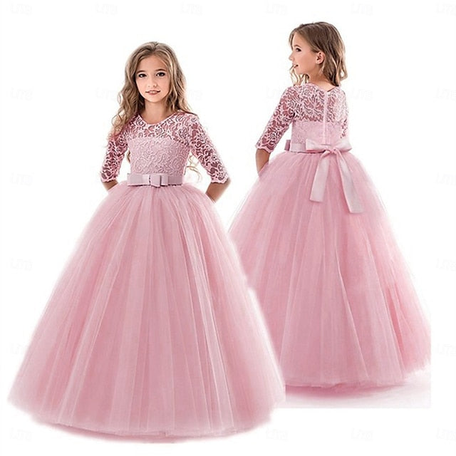 Girl Flower Dress Kids Colored Girls' Solid Wedding