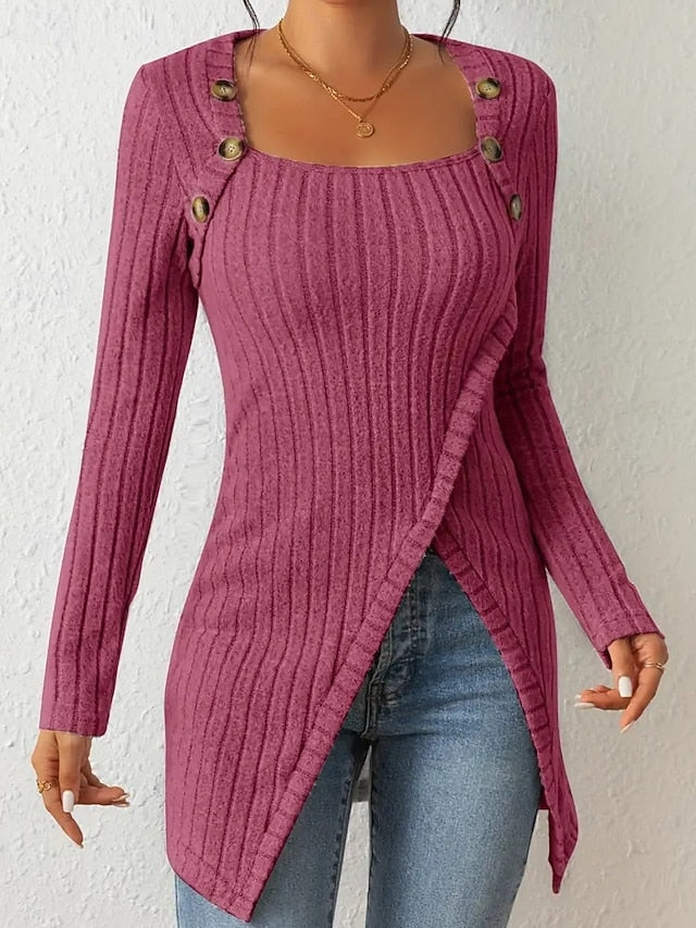 Women's T Shirt Tee Top Buttons Asymmetrical Solid Color