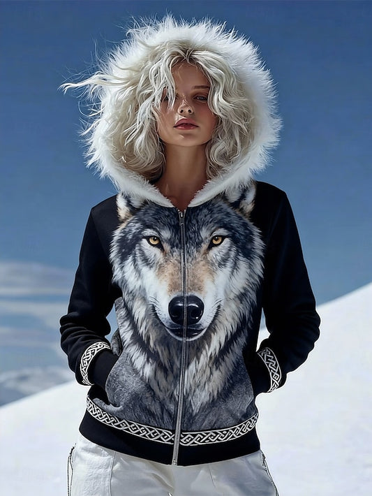 Women's Viking Zip Up Hoodies Graphic Animal Vintage Casual