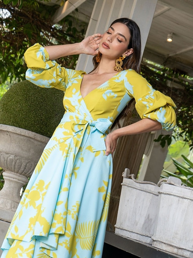 A-Line Floral Dress Beach Wedding Summer Maxi Dresses for Women