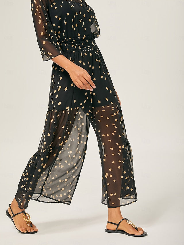 Polka Dot Chiffon Wide-Leg Culottes