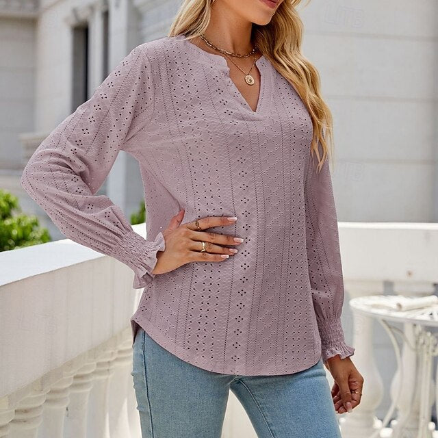 Women's Shirt Blouse Ruffle Shirt Hollow Out Plain Stylish