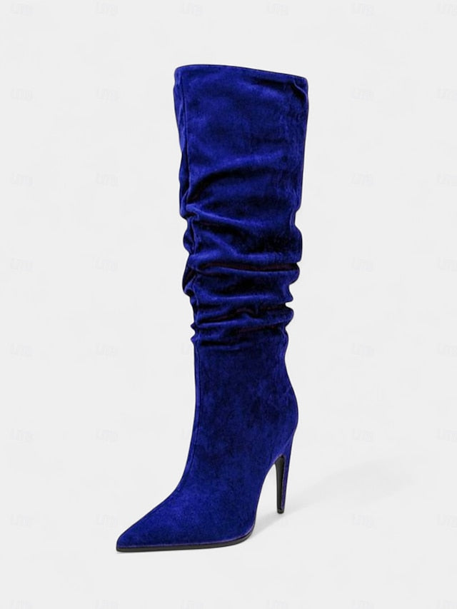 Boots Slouch Toe Velvet Women's Knee Green - High Pointed