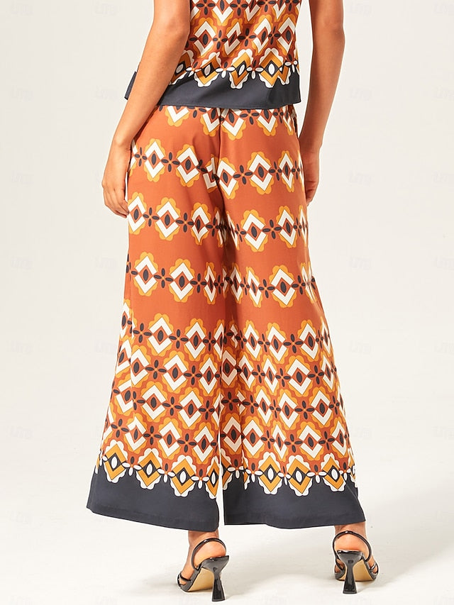 Geometric Rayon Wide-Leg Pants