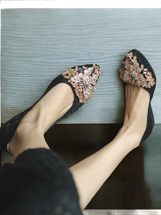 Flats Ballet with Foldable Women's Beaded Embroidered
