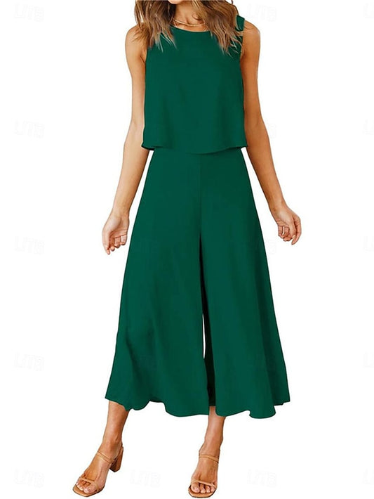 Women's Tank Top Wide Leg Pants Sleeveless Crew Neck Plain