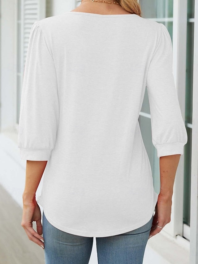 Women's Shirt Blouse Ruched Solid Color Basic Casual 3/4