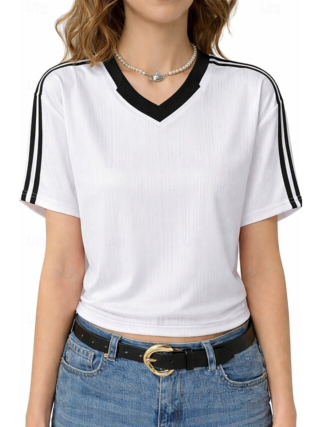 Women's Petite Sports T-Shirt Jersey Color Block Striped