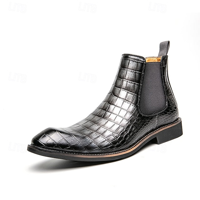 Brown Boots Men's Crocodile Chelsea Pattern Slip-On –